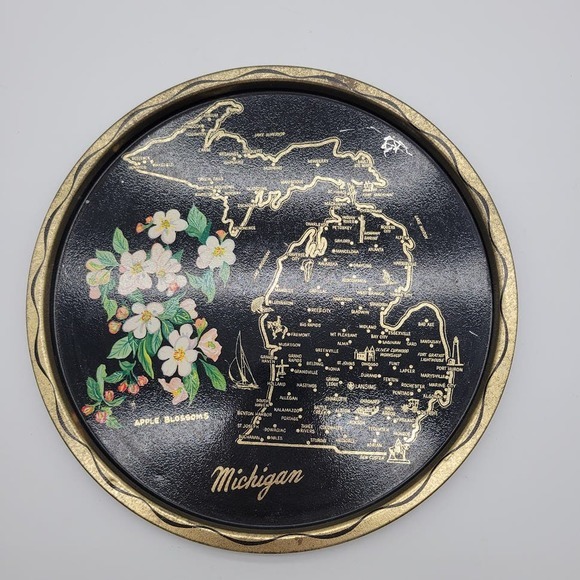 Mid Century‎ MCM Metal Michigan Souvenir Tray 11" - Picture 1 of 4